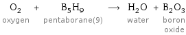 O_2 oxygen + B_5H_9 pentaborane(9) ⟶ H_2O water + B_2O_3 boron oxide