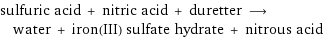 sulfuric acid + nitric acid + duretter ⟶ water + iron(III) sulfate hydrate + nitrous acid