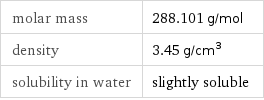 molar mass | 288.101 g/mol density | 3.45 g/cm^3 solubility in water | slightly soluble