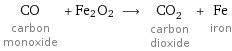 CO carbon monoxide + Fe2O2 ⟶ CO_2 carbon dioxide + Fe iron