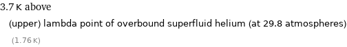 3.7 K above (upper) lambda point of overbound superfluid helium (at 29.8 atmospheres) (1.76 K)