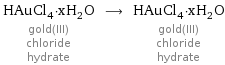 HAuCl_4·xH_2O gold(III) chloride hydrate ⟶ HAuCl_4·xH_2O gold(III) chloride hydrate