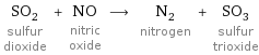 SO_2 sulfur dioxide + NO nitric oxide ⟶ N_2 nitrogen + SO_3 sulfur trioxide