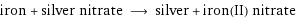 iron + silver nitrate ⟶ silver + iron(II) nitrate