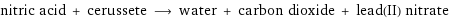 nitric acid + cerussete ⟶ water + carbon dioxide + lead(II) nitrate