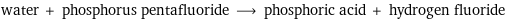 water + phosphorus pentafluoride ⟶ phosphoric acid + hydrogen fluoride