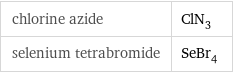 chlorine azide | ClN_3 selenium tetrabromide | SeBr_4