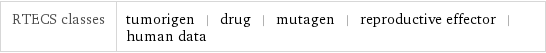 RTECS classes | tumorigen | drug | mutagen | reproductive effector | human data
