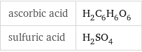 ascorbic acid | H_2C_6H_6O_6 sulfuric acid | H_2SO_4