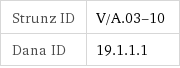 Strunz ID | V/A.03-10 Dana ID | 19.1.1.1