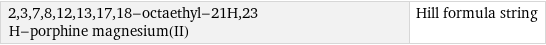 2, 3, 7, 8, 12, 13, 17, 18-octaethyl-21H, 23 H-porphine magnesium(II) | Hill formula string