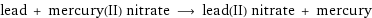 lead + mercury(II) nitrate ⟶ lead(II) nitrate + mercury