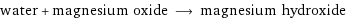 water + magnesium oxide ⟶ magnesium hydroxide