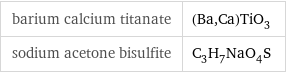 barium calcium titanate | (Ba, Ca)TiO_3 sodium acetone bisulfite | C_3H_7NaO_4S