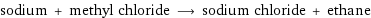 sodium + methyl chloride ⟶ sodium chloride + ethane