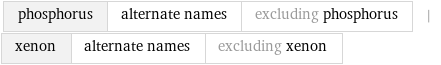 phosphorus | alternate names | excluding phosphorus | xenon | alternate names | excluding xenon