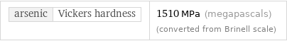 arsenic | Vickers hardness | 1510 MPa (megapascals) (converted from Brinell scale)