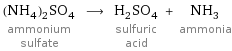 (NH_4)_2SO_4 ammonium sulfate ⟶ H_2SO_4 sulfuric acid + NH_3 ammonia