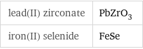 lead(II) zirconate | PbZrO_3 iron(II) selenide | FeSe