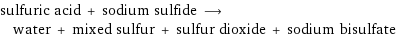 sulfuric acid + sodium sulfide ⟶ water + mixed sulfur + sulfur dioxide + sodium bisulfate