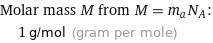 Molar mass M from M = m_aN_A:  | 1 g/mol (gram per mole)