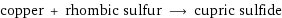 copper + rhombic sulfur ⟶ cupric sulfide