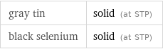gray tin | solid (at STP) black selenium | solid (at STP)