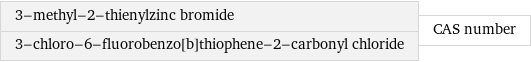 3-methyl-2-thienylzinc bromide 3-chloro-6-fluorobenzo[b]thiophene-2-carbonyl chloride | CAS number