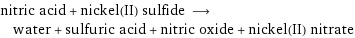 nitric acid + nickel(II) sulfide ⟶ water + sulfuric acid + nitric oxide + nickel(II) nitrate