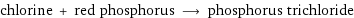 chlorine + red phosphorus ⟶ phosphorus trichloride