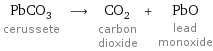 PbCO_3 cerussete ⟶ CO_2 carbon dioxide + PbO lead monoxide