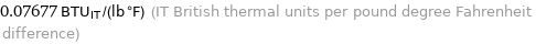 0.07677 BTU_IT/(lb °F) (IT British thermal units per pound degree Fahrenheit difference)