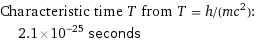 Characteristic time T from T = h/(mc^2):  | 2.1×10^-25 seconds