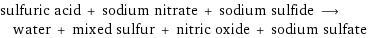 sulfuric acid + sodium nitrate + sodium sulfide ⟶ water + mixed sulfur + nitric oxide + sodium sulfate