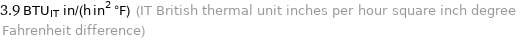 3.9 BTU_IT in/(h in^2 °F) (IT British thermal unit inches per hour square inch degree Fahrenheit difference)