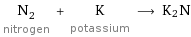 N_2 nitrogen + K potassium ⟶ K2N