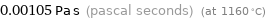 0.00105 Pa s (pascal seconds) (at 1160 °C)