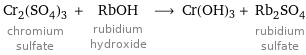 Cr_2(SO_4)_3 chromium sulfate + RbOH rubidium hydroxide ⟶ Cr(OH)3 + Rb_2SO_4 rubidium sulfate