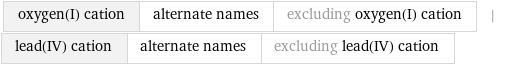 oxygen(I) cation | alternate names | excluding oxygen(I) cation | lead(IV) cation | alternate names | excluding lead(IV) cation