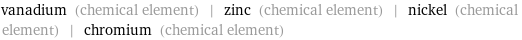 vanadium (chemical element) | zinc (chemical element) | nickel (chemical element) | chromium (chemical element)