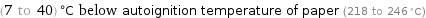 (7 to 40) °C below autoignition temperature of paper (218 to 246 °C)