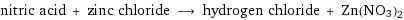 nitric acid + zinc chloride ⟶ hydrogen chloride + Zn(NO3)2