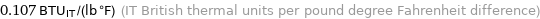 0.107 BTU_IT/(lb °F) (IT British thermal units per pound degree Fahrenheit difference)