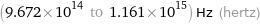 (9.672×10^14 to 1.161×10^15) Hz (hertz)