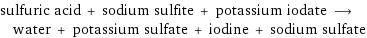 sulfuric acid + sodium sulfite + potassium iodate ⟶ water + potassium sulfate + iodine + sodium sulfate