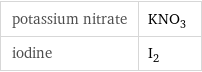 potassium nitrate | KNO_3 iodine | I_2