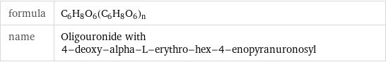formula | C_6H_8O_6(C_6H_8O_6)_n name | Oligouronide with 4-deoxy-alpha-L-erythro-hex-4-enopyranuronosyl