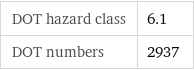 DOT hazard class | 6.1 DOT numbers | 2937