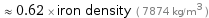  ≈ 0.62 × iron density ( 7874 kg/m^3 )