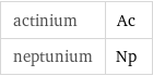 actinium | Ac neptunium | Np